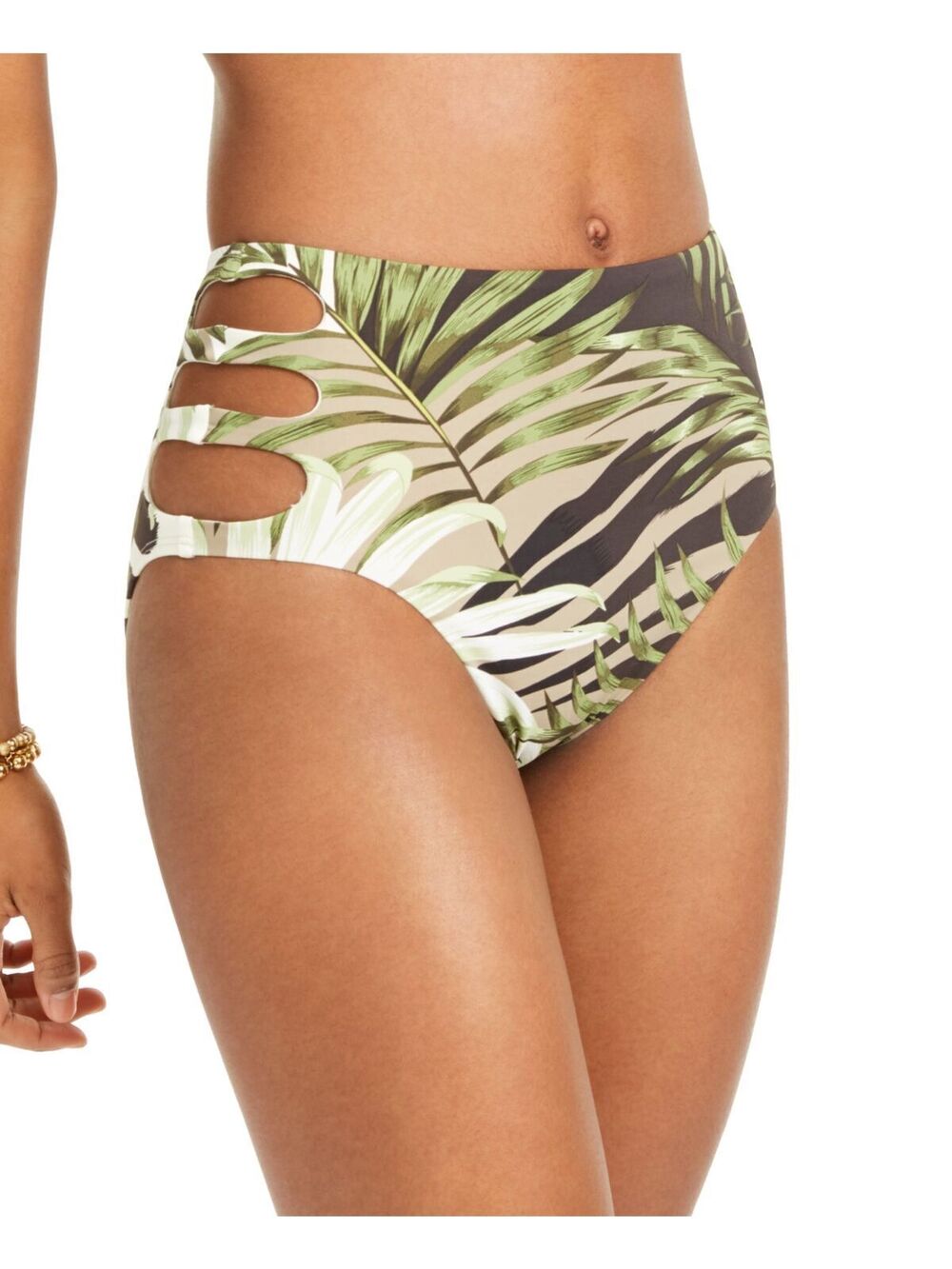 BAR III Women's Green Cutout Jungle Moon High Waisted Swimsuit Bottom S New